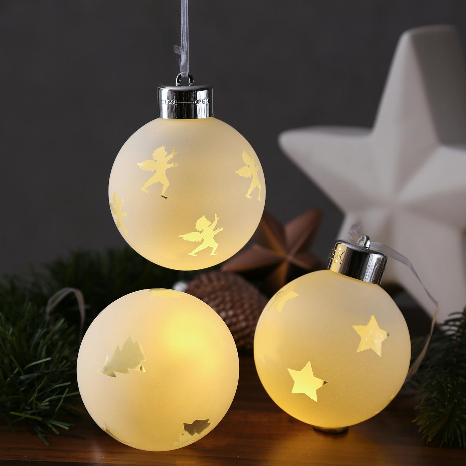 LED Christbaumkugeln Weihnachtsbaumkugel Glas Engel Stern Tannen