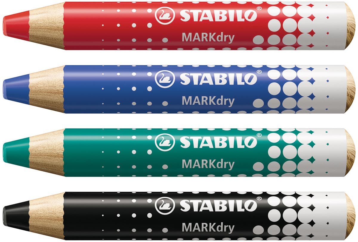 4 crayons multi-surfaces STABILO MARKdry 3en1 + taille crayon +  chiffonnette : Chez Rentreediscount Fournitures scolaires