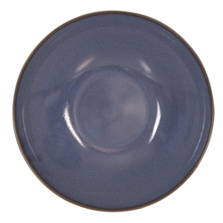 Assiette creuse en grès motifs graphiques bleu gris, verts et