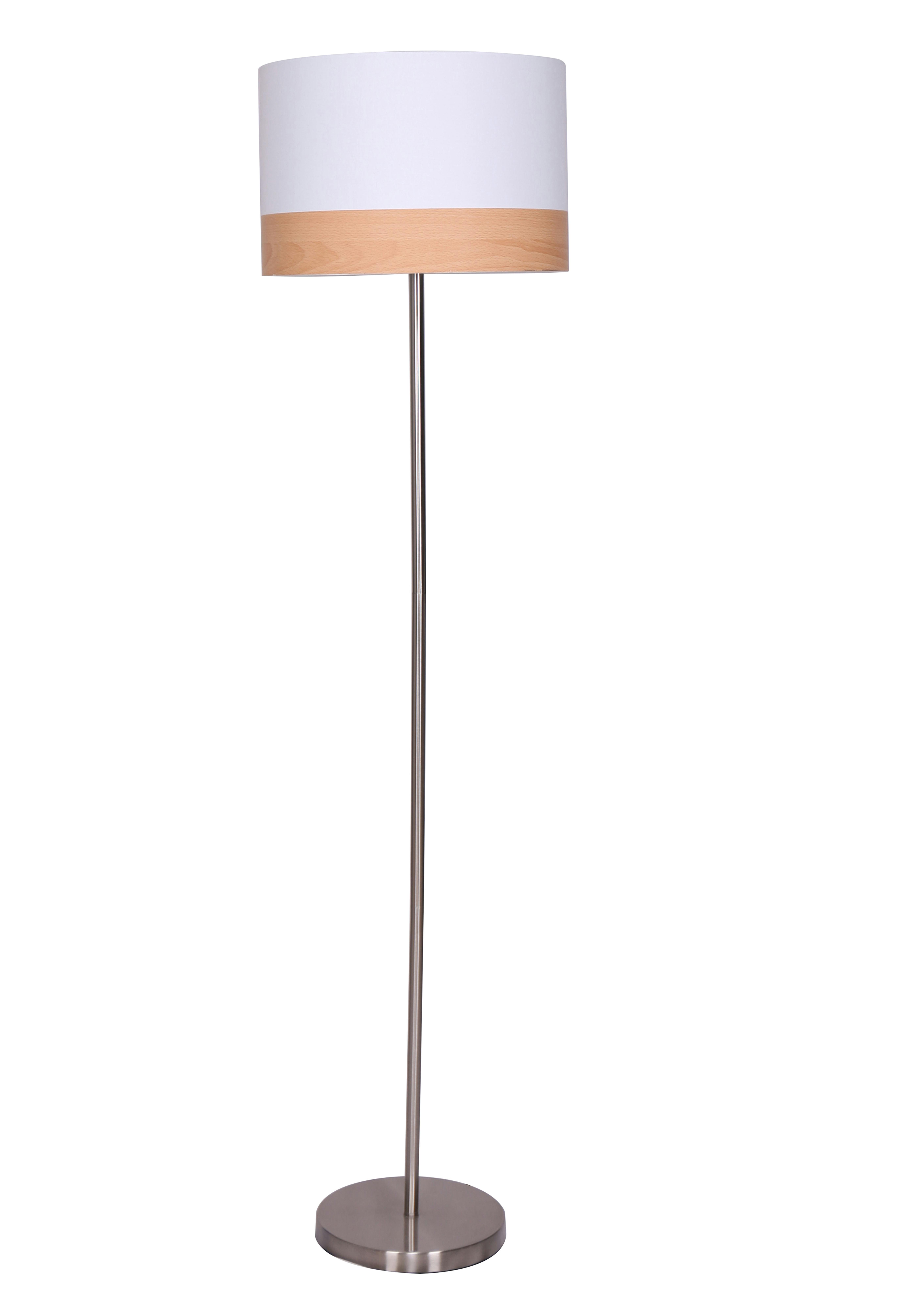 SalesFever Staande lamp rond | 1-lamp | lampenkap stof met houtdecor | metalen frame | B 38 x D 38 x cm | wit-houtlook | MAKRO Webshop
