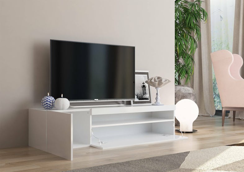 Dmora Mobile porta TV Roberto, Credenza bassa da soggiorno a 2 ante, Base  porta TV, 100% Made in Italy, cm 150x40h37, Bianco lucido