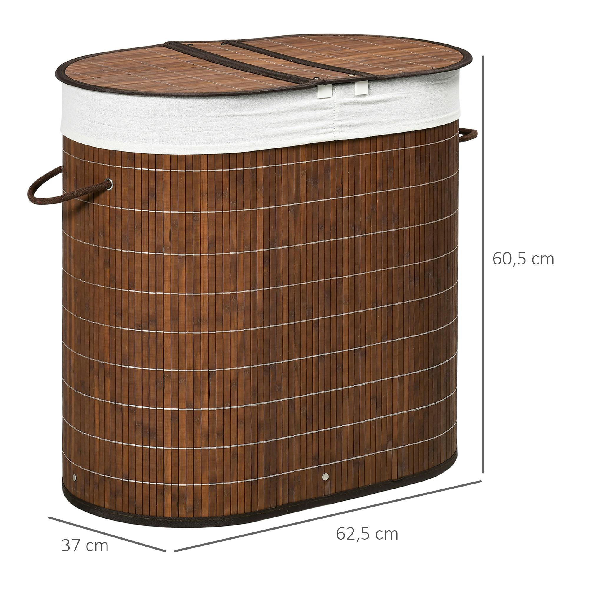 Cesto para ropa sucia de bambú con 2 bolsas HOMCOM 42x35x84,5 cm