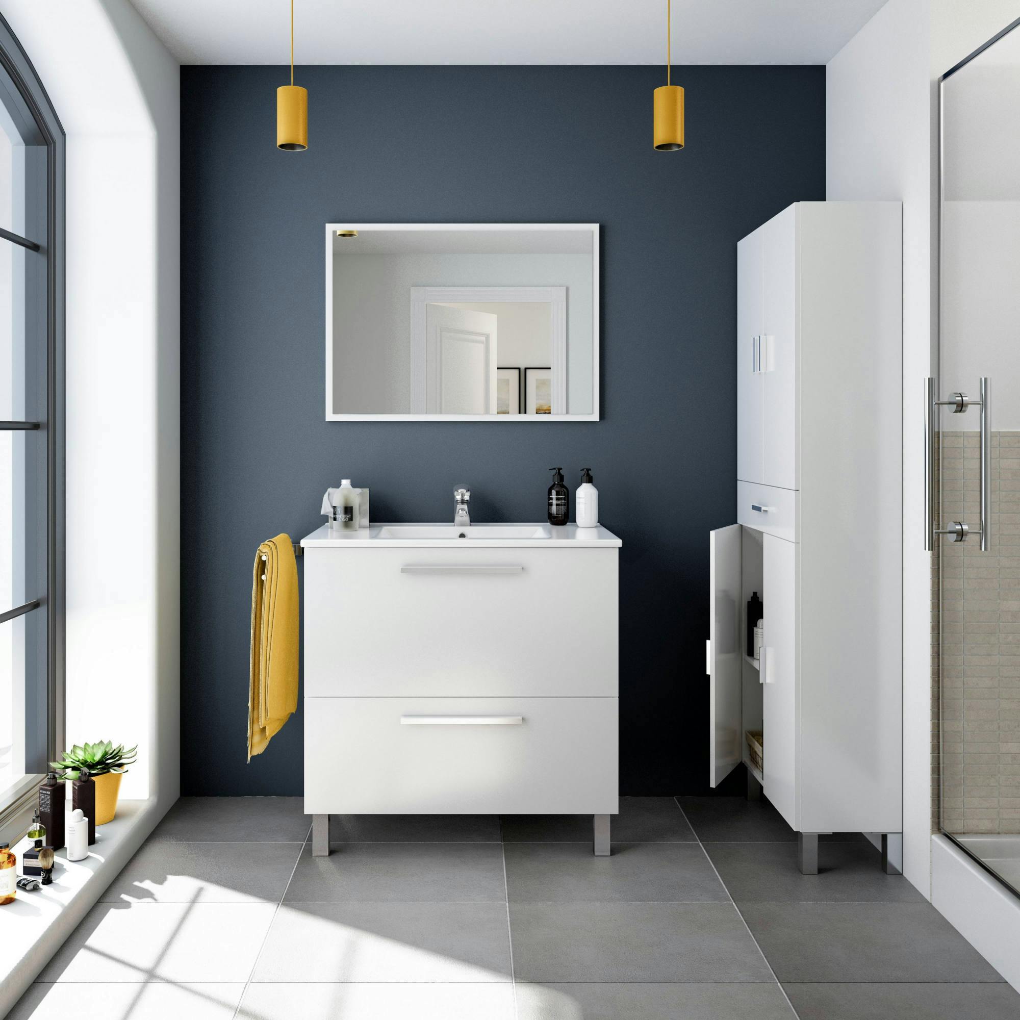 Dmora Mobile Bagno Due cassetti e Uno Specchio per lavabo da