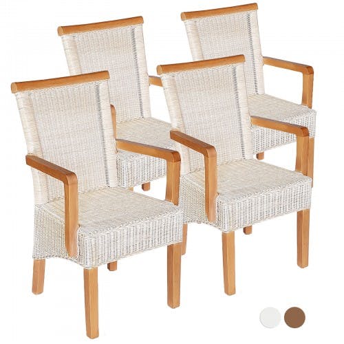 Esszimmer-Stühle-Set mit Armlehnen 4 Stück Rattanstuhl weiß Perth mit