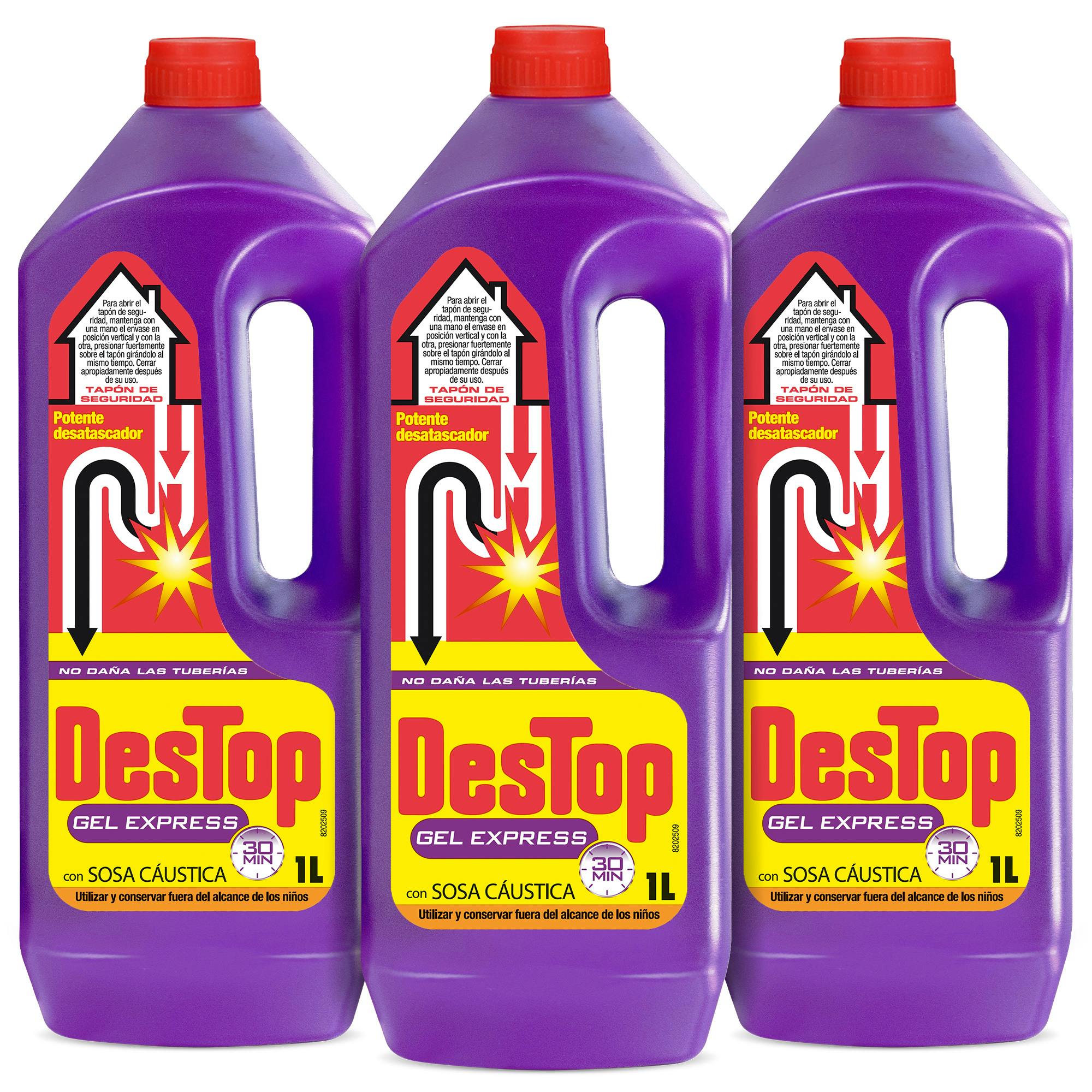 Destop Express - Desatascador para Tuberías Superconcentrado con sosa  cáustica, formato gel - pack de 2 botellas de 1L