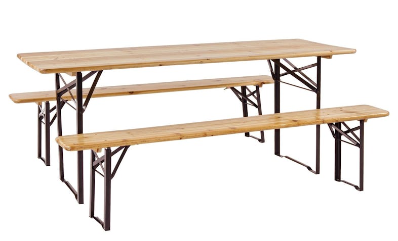 Set birreria tavolo + 2 panche, ferro e legno di abete, lunghezza