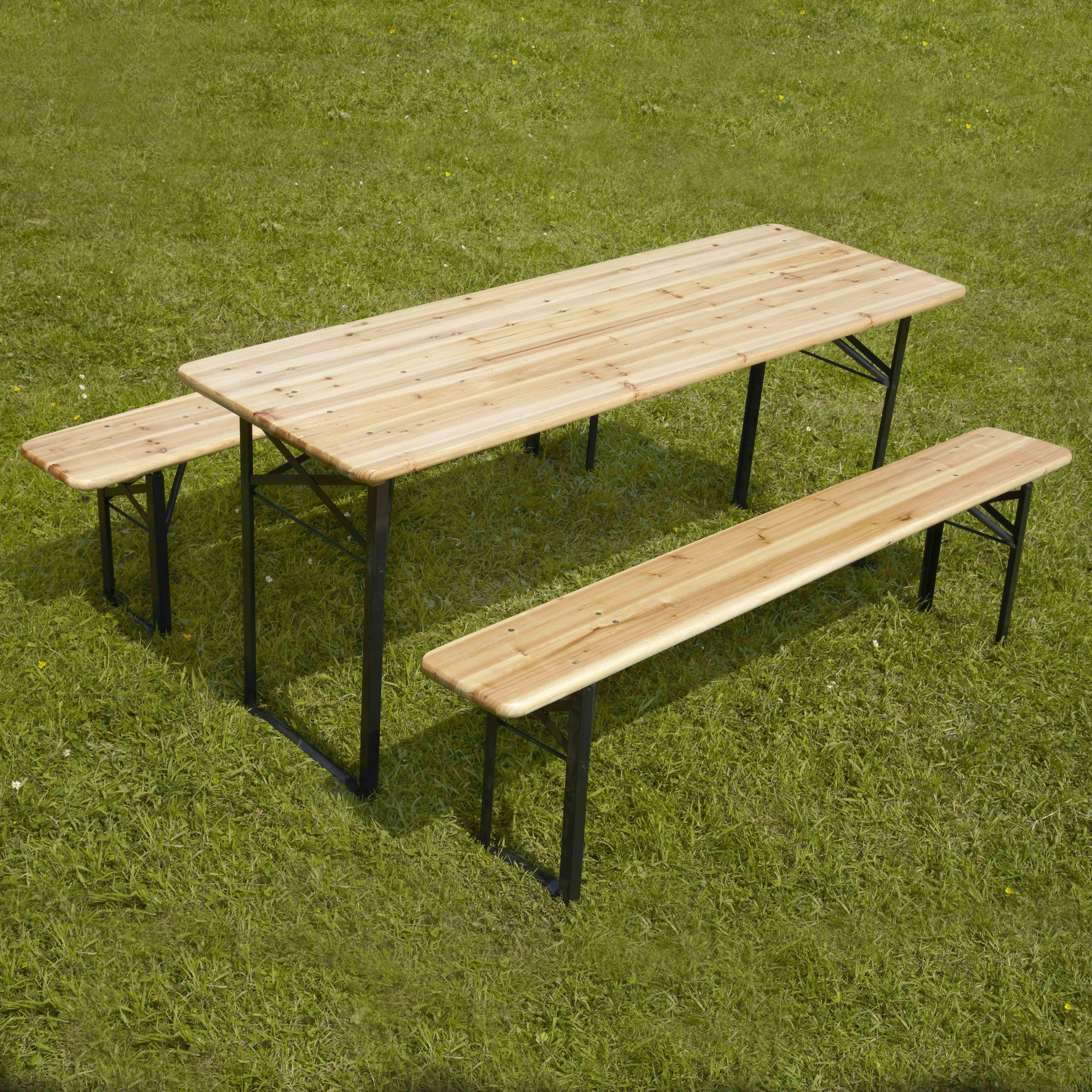 Table avec 2 bancs de brasserie pliants en bois 218 cm