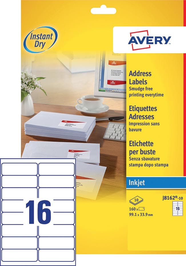 Avery J816210 adresetiketten ft 99,1 x 33,9 mm (b x h), 160 etiketten