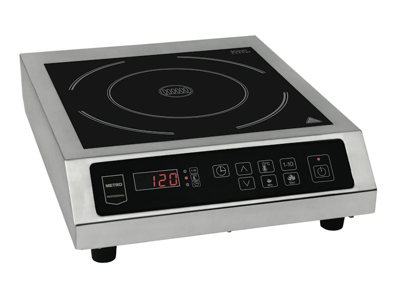 METRO Professional Plaque de cuisson à induction GIC3035, Inox/Verre,  35.6x44x12cm, Diamètre maxi. 28cm, LED, Temp. de service:60-240°C, Argenté