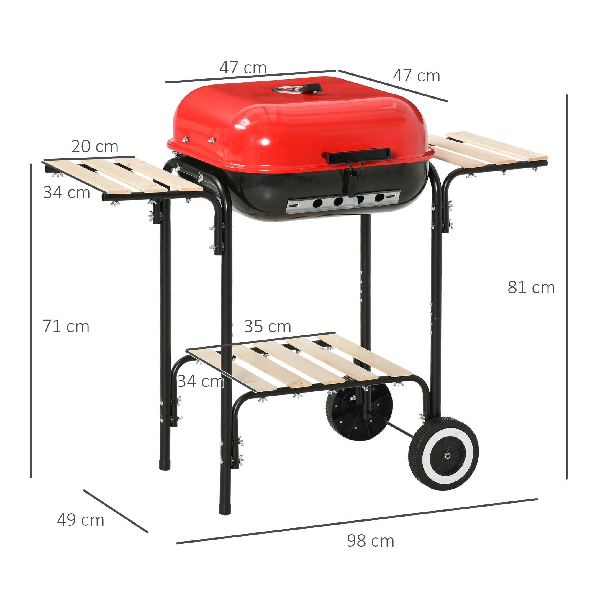 Outsunny Barbecue a Carbonella ad Altezza Regolabile con 3 Ripiani e  Vassoio, in Metallo Legno, 113x53.5x82.5 cm, Nera