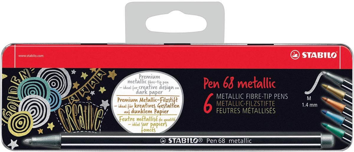 STABILO Boîte métal de 6 feutres métallisés Pen 68 metallic