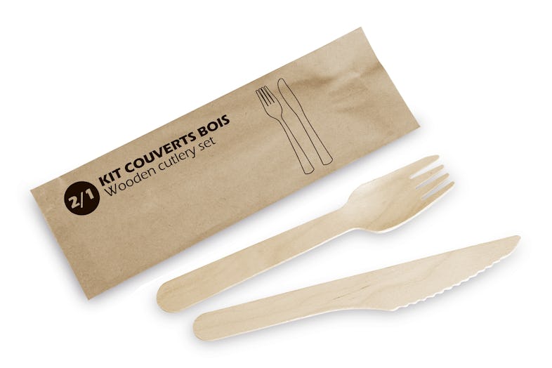 Kit couverts inox 4/1: couteau fourchette cuillère serviette 16 cm - 50  unités