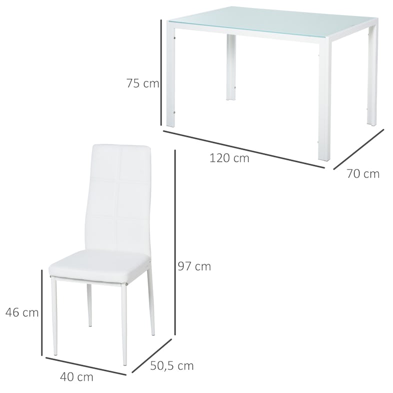 HOMCOM conjunto de comedor mesa y 4 sillas 5 piezas juego de mueble de  cocina mesa rectangular de vidrio templado y sillas tapizadas en PU