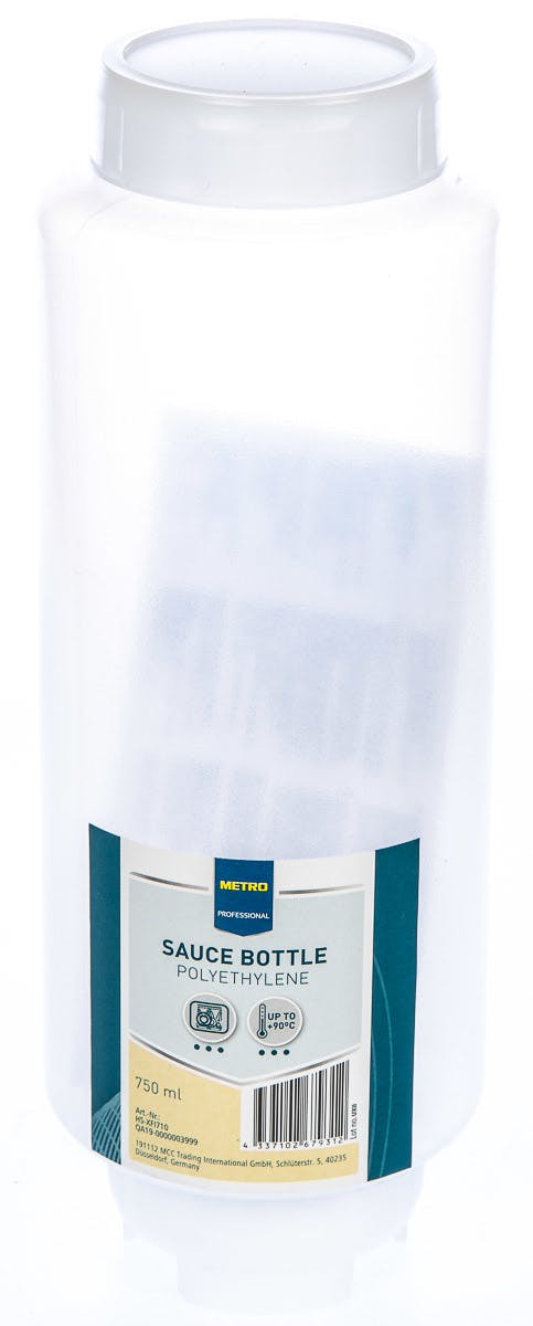 METRO Professional Flacon verseur souple, HS024, polyéthylène /  polypropylène, Ø 7 x 26.5 cm, 760 ml, avec bouchon, transparent, 6 pièces