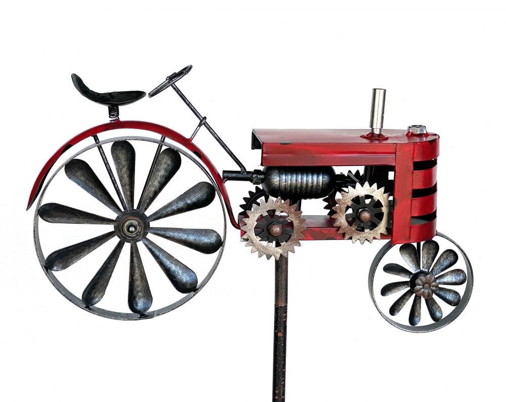DanDiBo Gartenstecker Metall Fahrrad XL 160 cm Rot 96100 Shabby Windspiel Windrad Wetterfest Gartendeko Garten Gartenstab Bodenstecker 