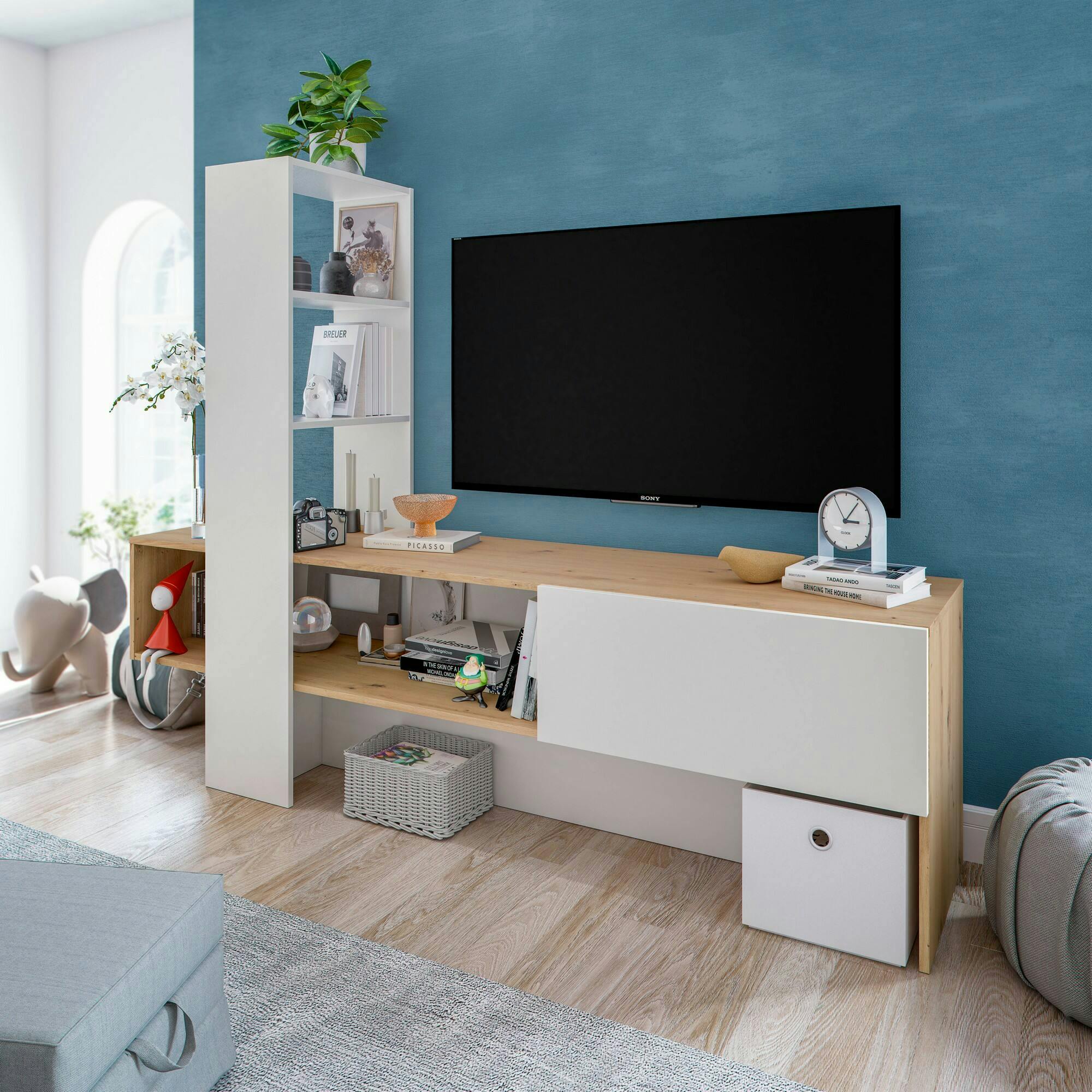 Libreria reversibile con 8 scomparti cubici, Mobile Porta tv con montaggio  orizzontale, Cm 71,5x33h137, colore Rovere effetto nodi e Bianco - Dmora -  Idee regalo