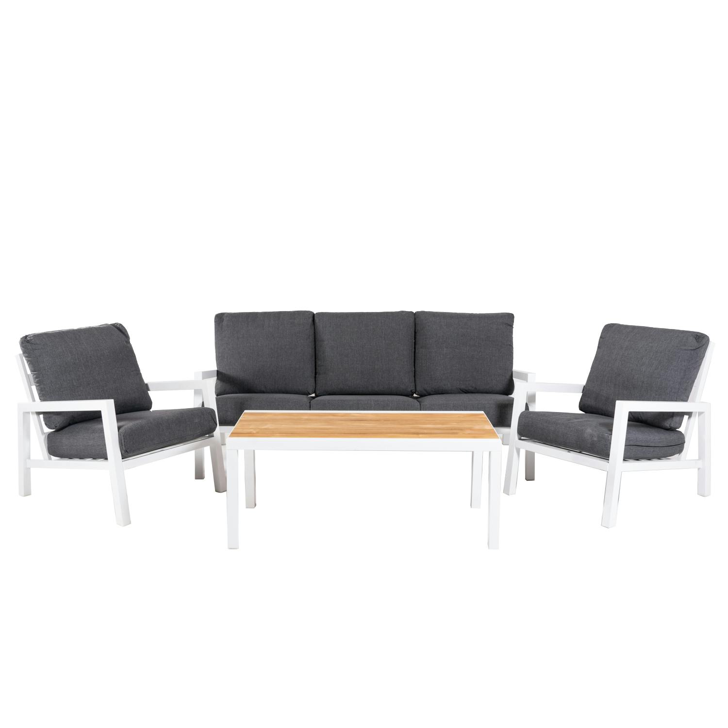 Conjunto de sofás de jardim, Mesa com tampo em madeira, Alumínio, Cor