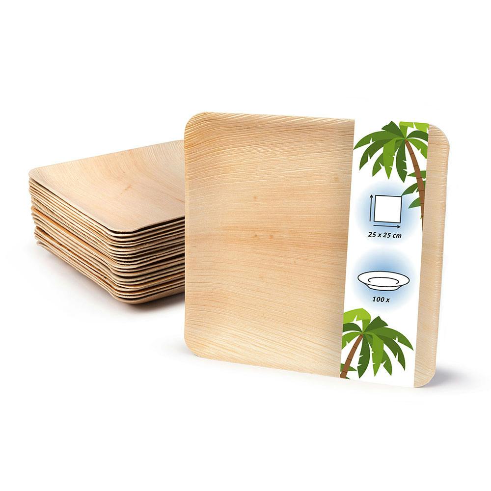 BIOZOYG Palmware Haute Qualité D'assiette En Feuille De Palmier I 100 Pièces D'assiettes Rectangle Du Feuille Palmier 25 X 25 Cm I Bio Jetable Vaisselle Pour Fête Rapidement Décomposable