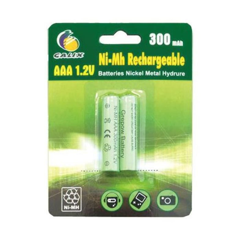Galix piles rechargeables LR03/AAA - Ni-Mh - 1,2 Volts - 300 mAh - x2
