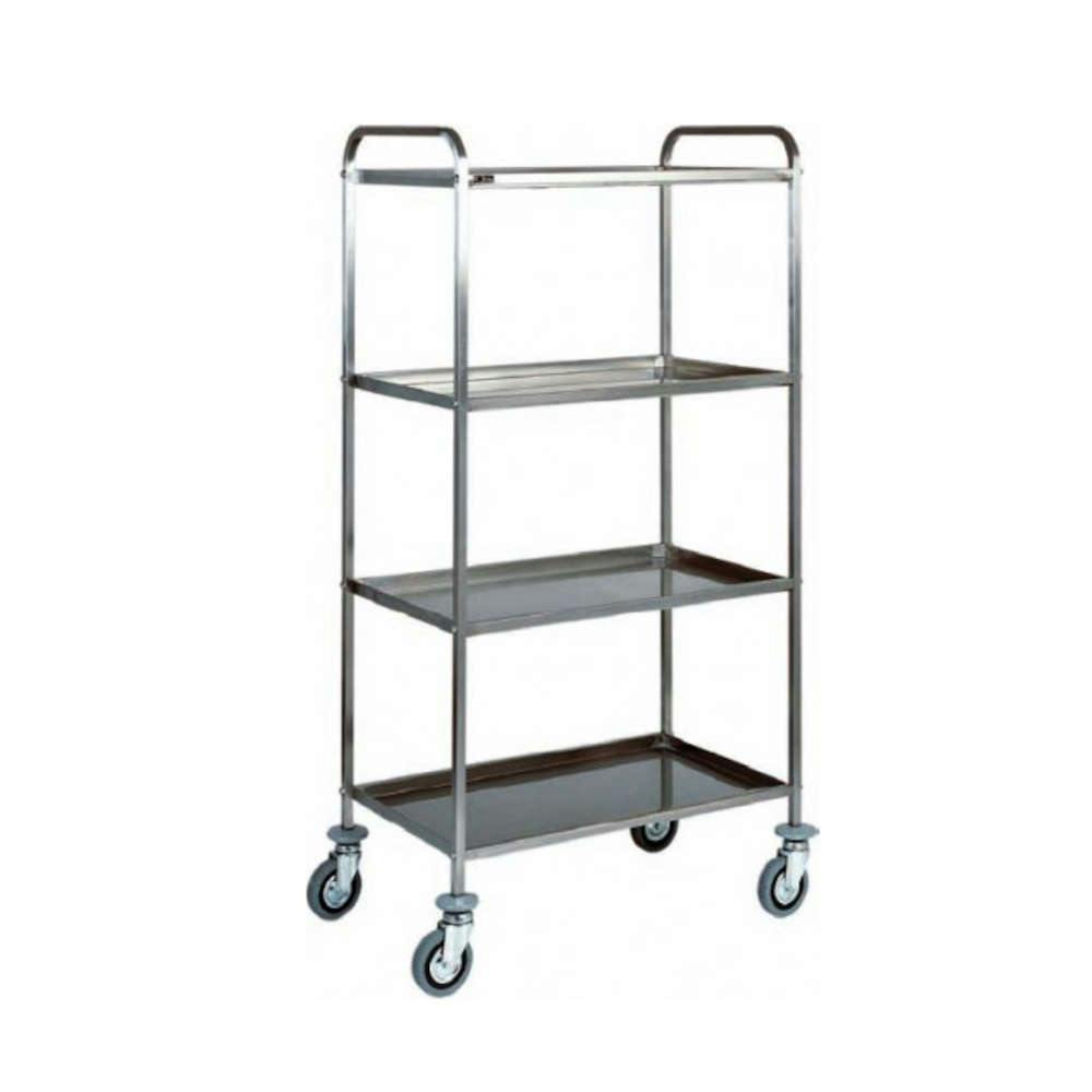 Carrello di Servizio Acciaio Inox - 4 Ripiani Inox 100x50 cm - Dimensioni  111x57x172(h) cm - Ruote ø125 mm