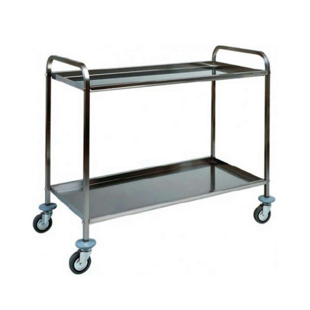 Carrello di Servizio Acciaio Inox - 2 Ripiani Stampati Inox 120x60 cm -  Dimensioni 128x70x94(h) cm - Ruote ø125 mm