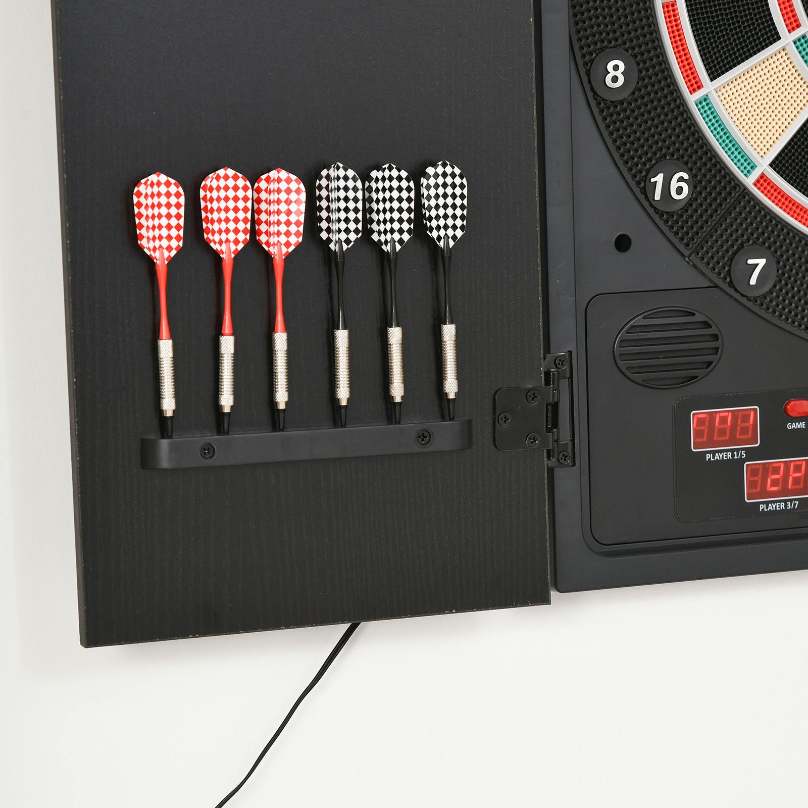  Diana eléctrica para 1 a 16 jugadores, pantalla LED tradicional  de doble puerta de madera, máquina de dardos eléctricos, con 12 dardos  suaves, 27 juegos principales, 243 subjuegos, objetivo de dardos