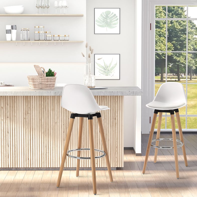 Set de 2 taburetes de cocina de diseño blanco con madera clara 65
