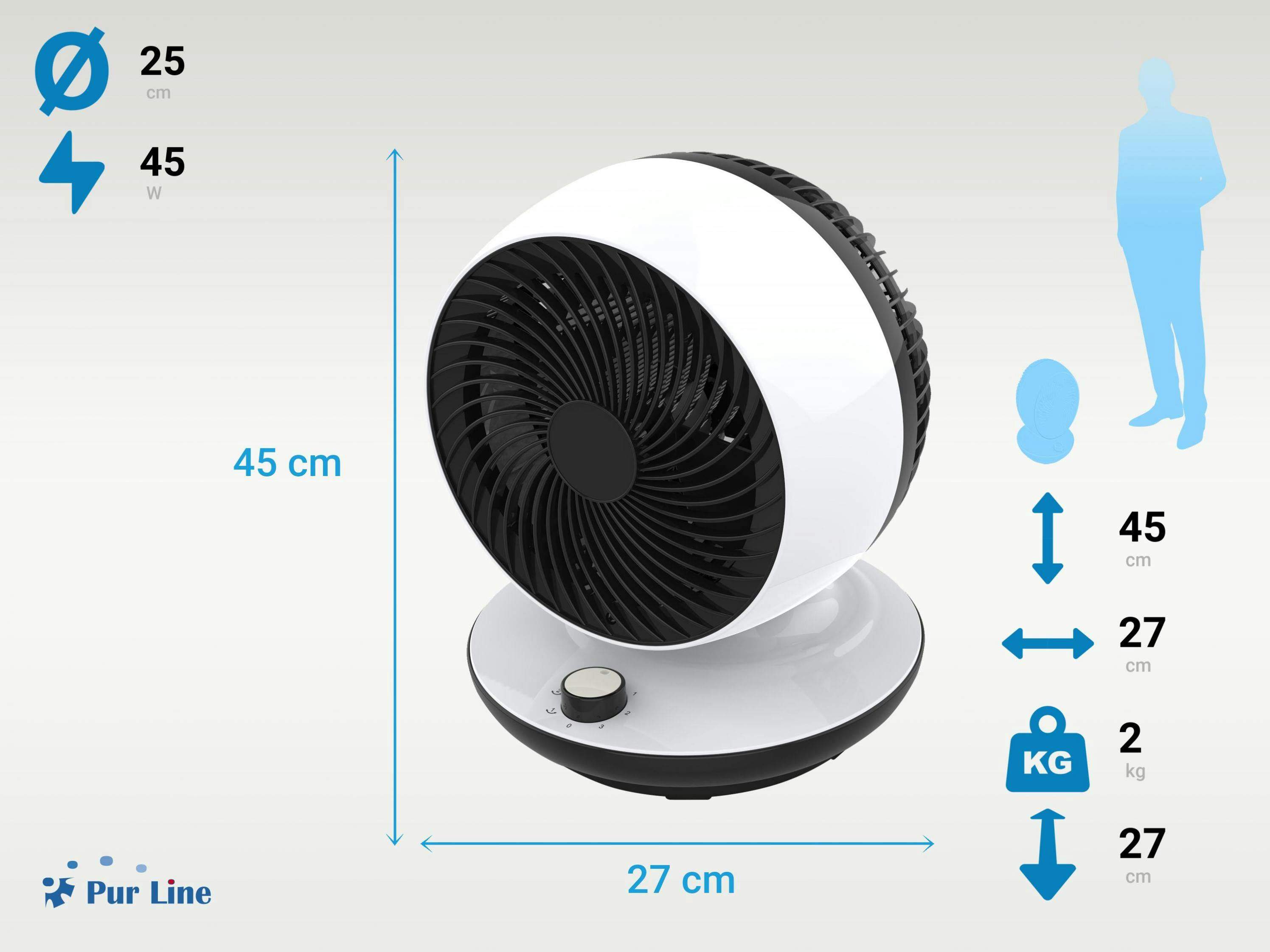 Ventilador silencioso de sobremesa, oscilante, 4 velocidades, función  turbo, iluminación LED, 60 W