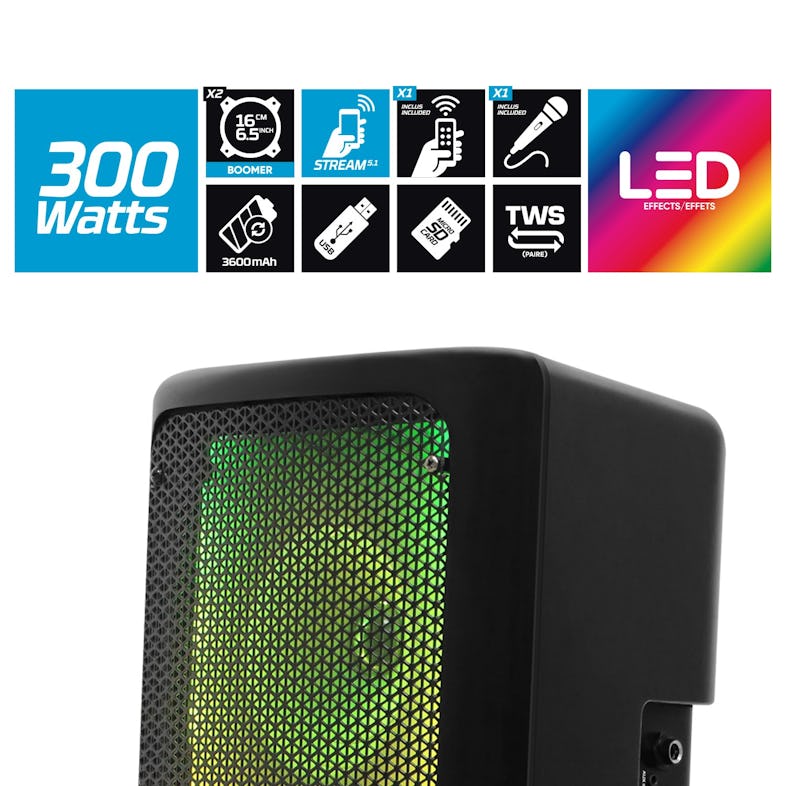 Enceinte SONO Festisound SFX 206 300W Actif LED - USB BLUETOOTH BATTERIE -  Micro - Batterie 3600mAh - Jeu de lumière OVNI LED