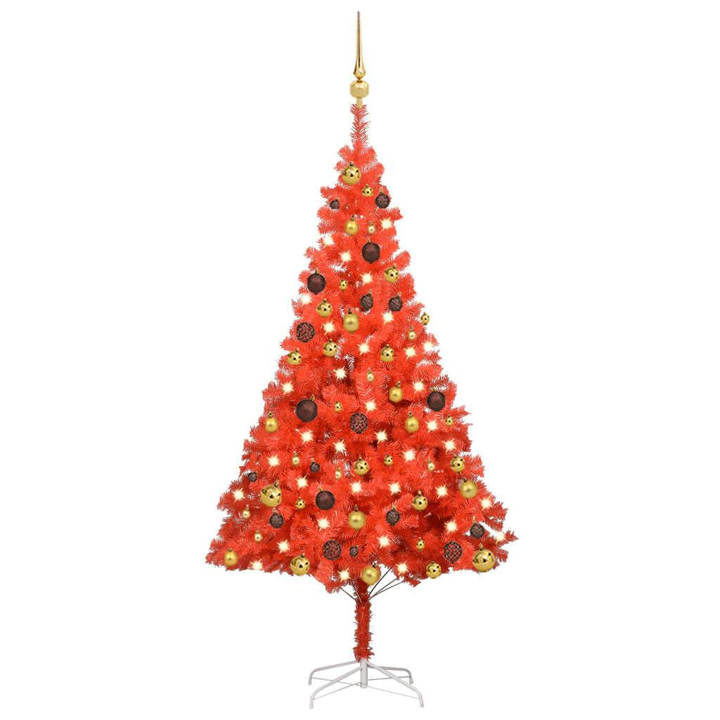 Künstlicher Weihnachtsbaum mit LEDs & Kugeln Rot 150 cm PVC METRO