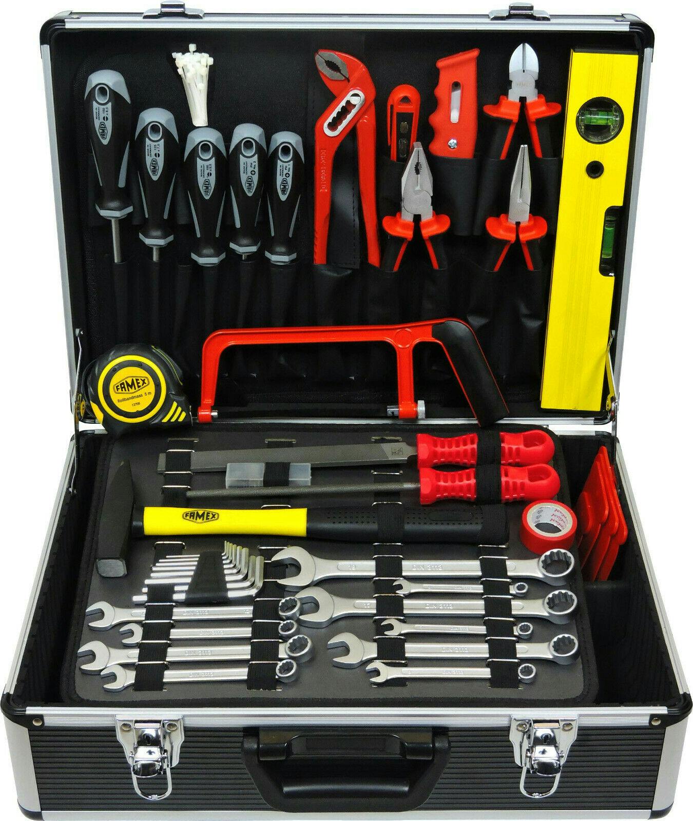 FAMEX 744-98 Alu Werkzeugkoffer mit Marktplatz Werkzeug METRO Werkzeugkiste | gefüllt 