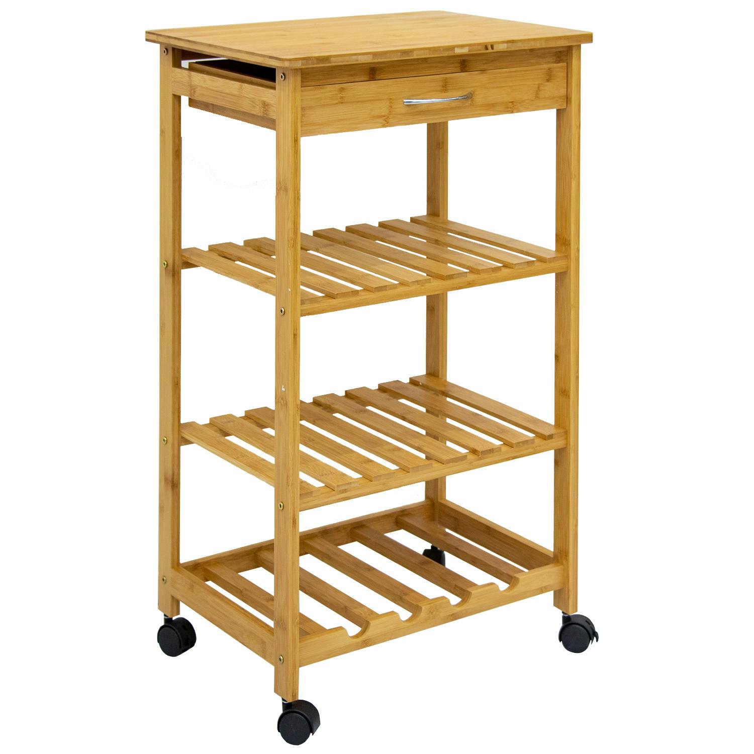 Bambus Kuchenwagen 50x37x85 Servierwagen Holz Rollwagen Rollregal Kuchenregal Metro Marktplatz