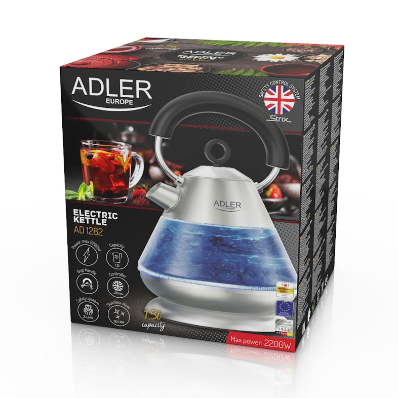 Adler AD 1216 Bollitore elettrico 1,7 L, senza Fili, Acciaio Inossidabile,  senza BPA, Argento, 2200W