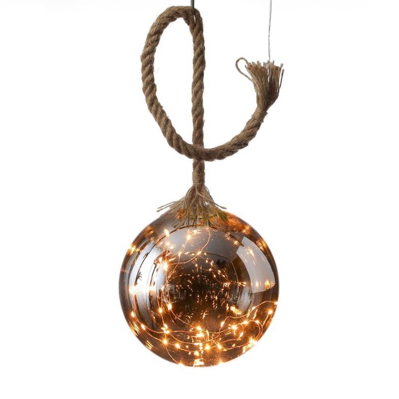 LED Glaskugel Deko Kugel Juteseil beleuchtet Timer Rauchglas D: 20cm  Weihnachten