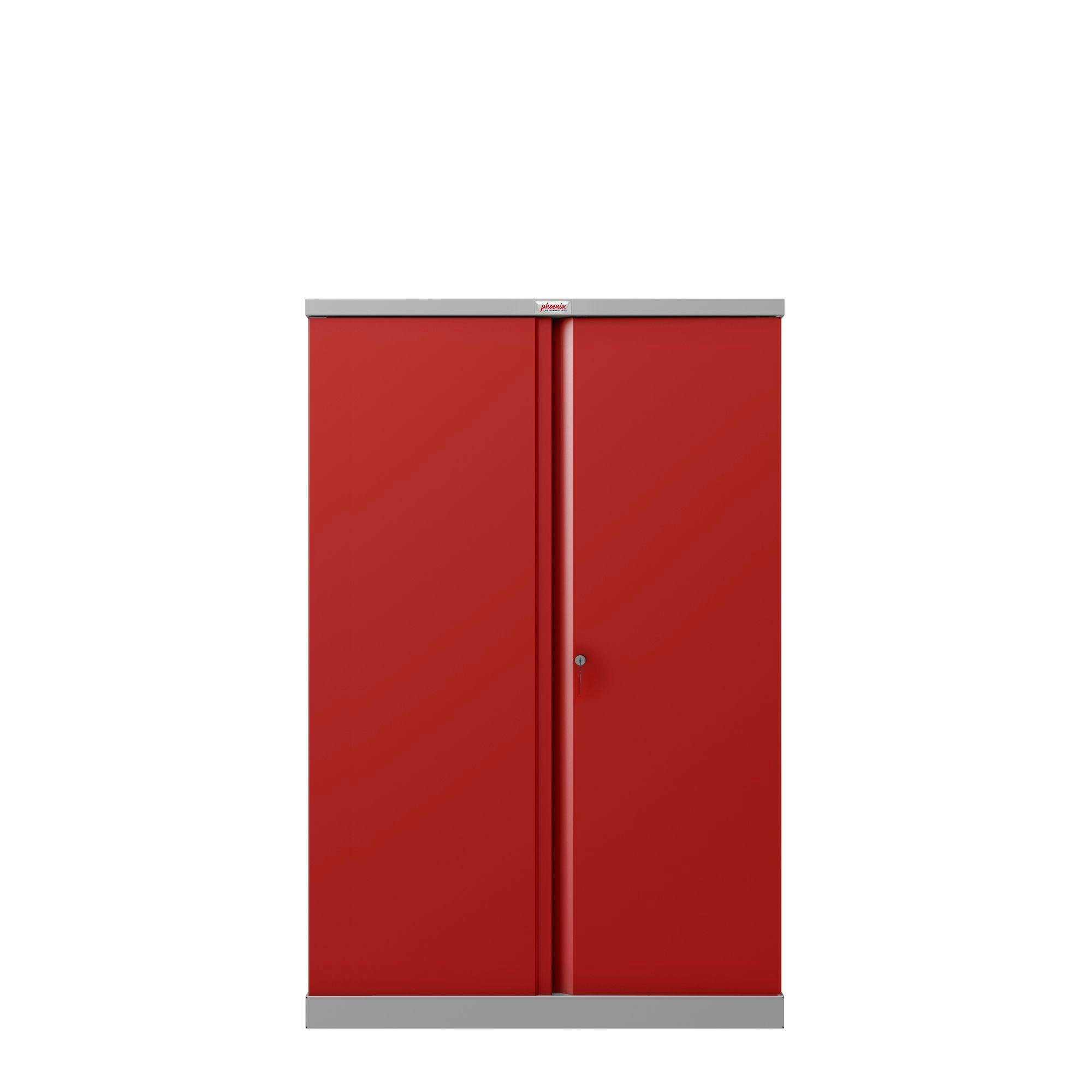 Der Phoenix Aktenschrank SCL1491GRK aus Stahl mit 2 Türen und 3 Regalen,  grauer Korpus und rote Türen mit Schlüsselschloss | METRO Marktplatz