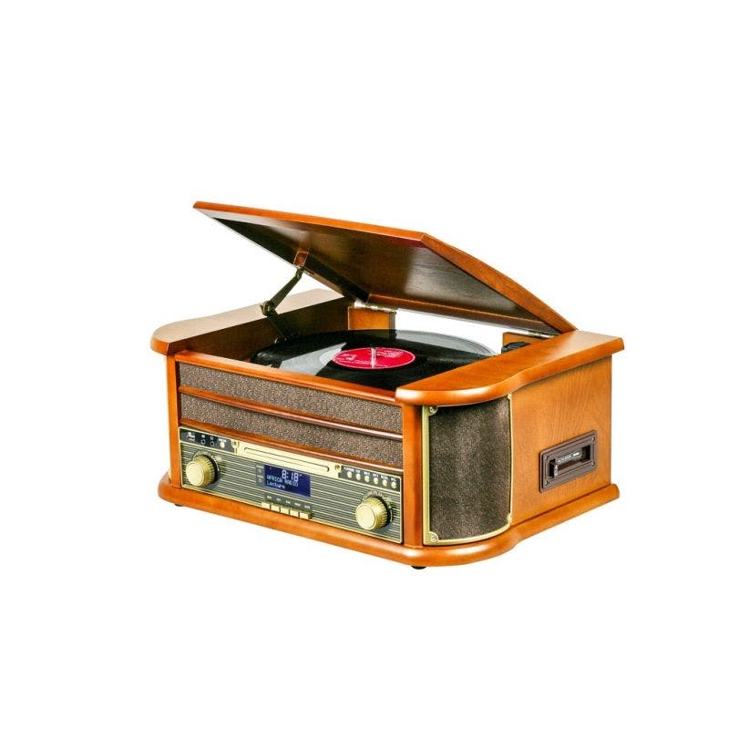 Platine vinyles en Bois laqué style Retro avec Radio et USB Ricatech RMC82, Platines