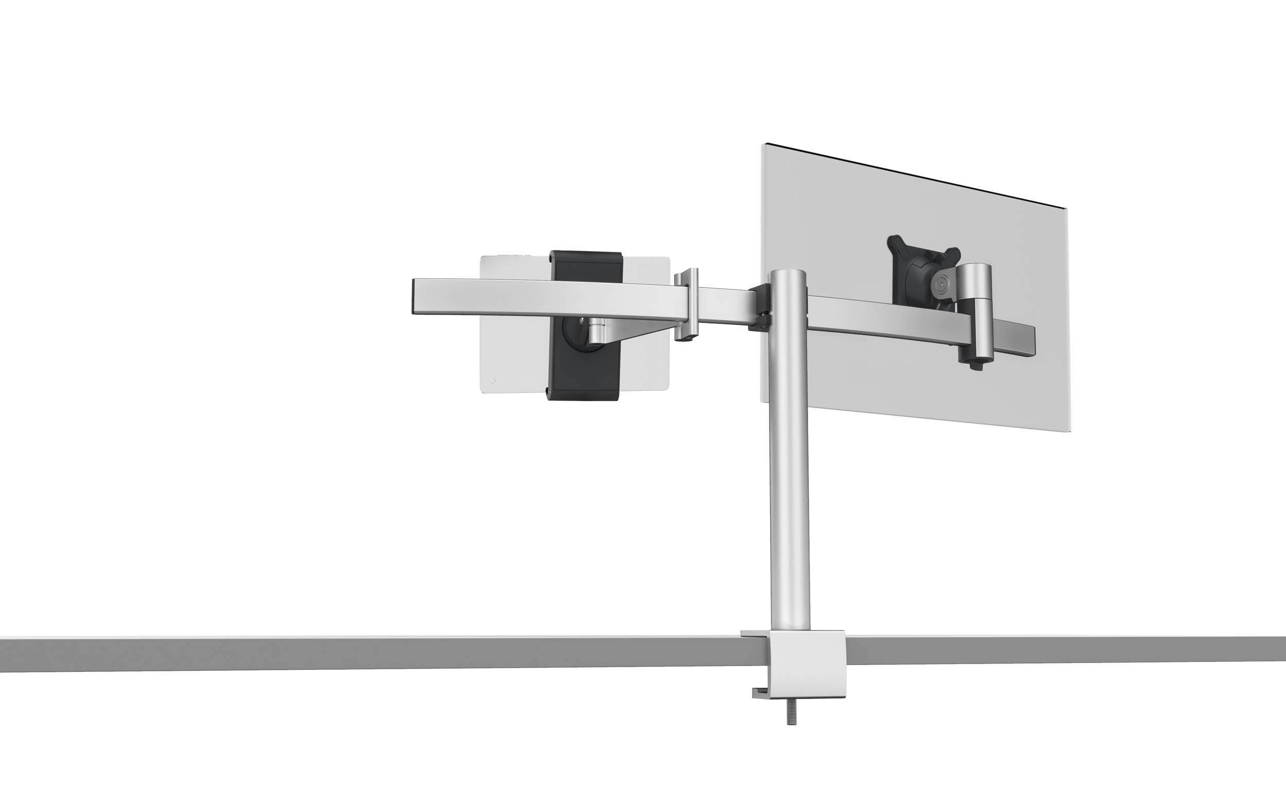 Durable 508523 Monitor Halterung Pro 2 Monitore, Tischklemme,  verschiebbare, 360° drehbare VESA-Befestigungen, VESA Bildschirme 21-27,  silber