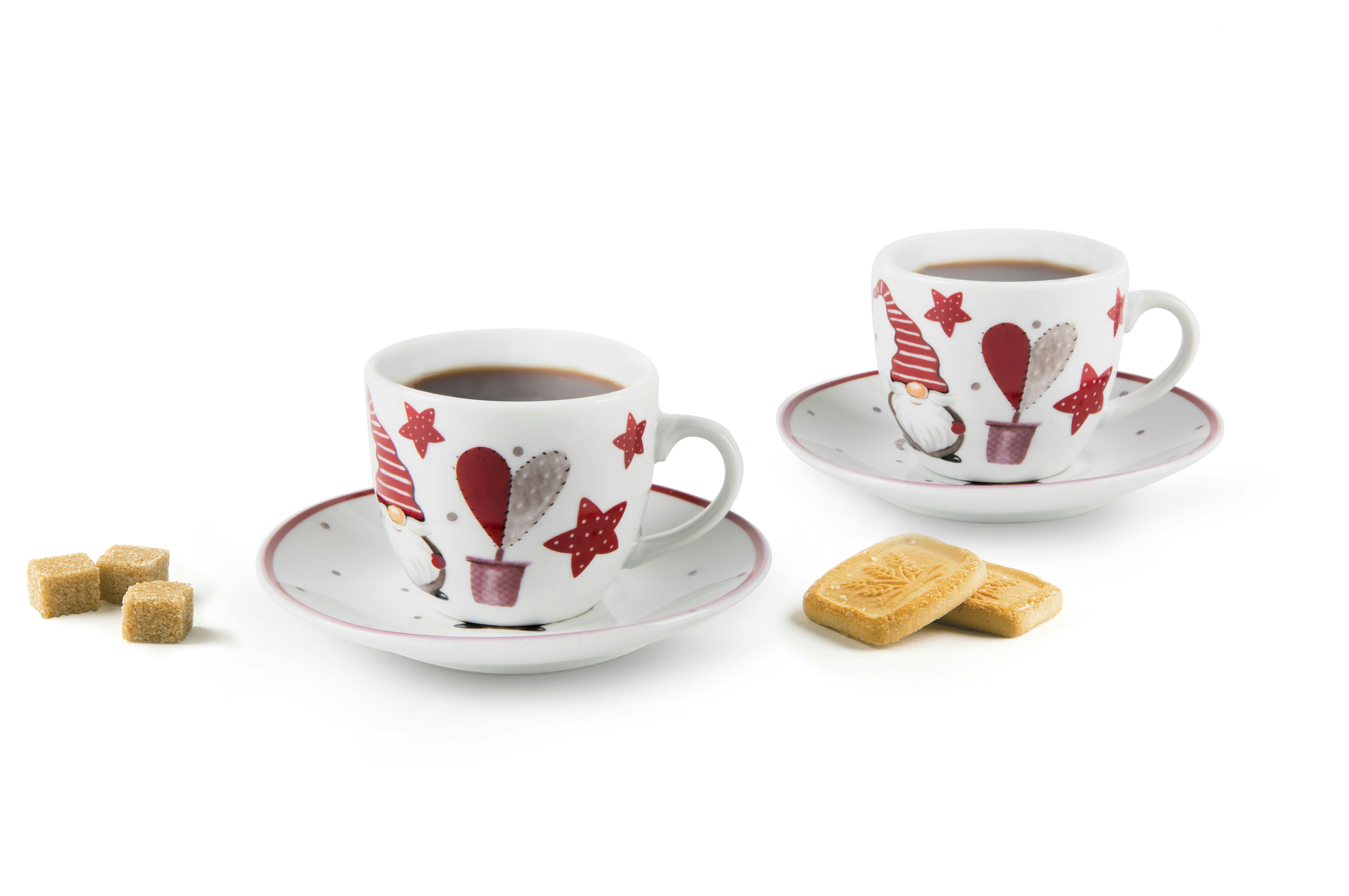 Excelsa set 6 tazze caffe' c/piattini Emily porcellana 6x5,5 cm