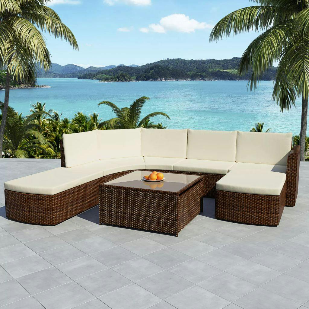 vidaXL 5tlg. GartenLoungeSet mit Auflagen Poly Rattan