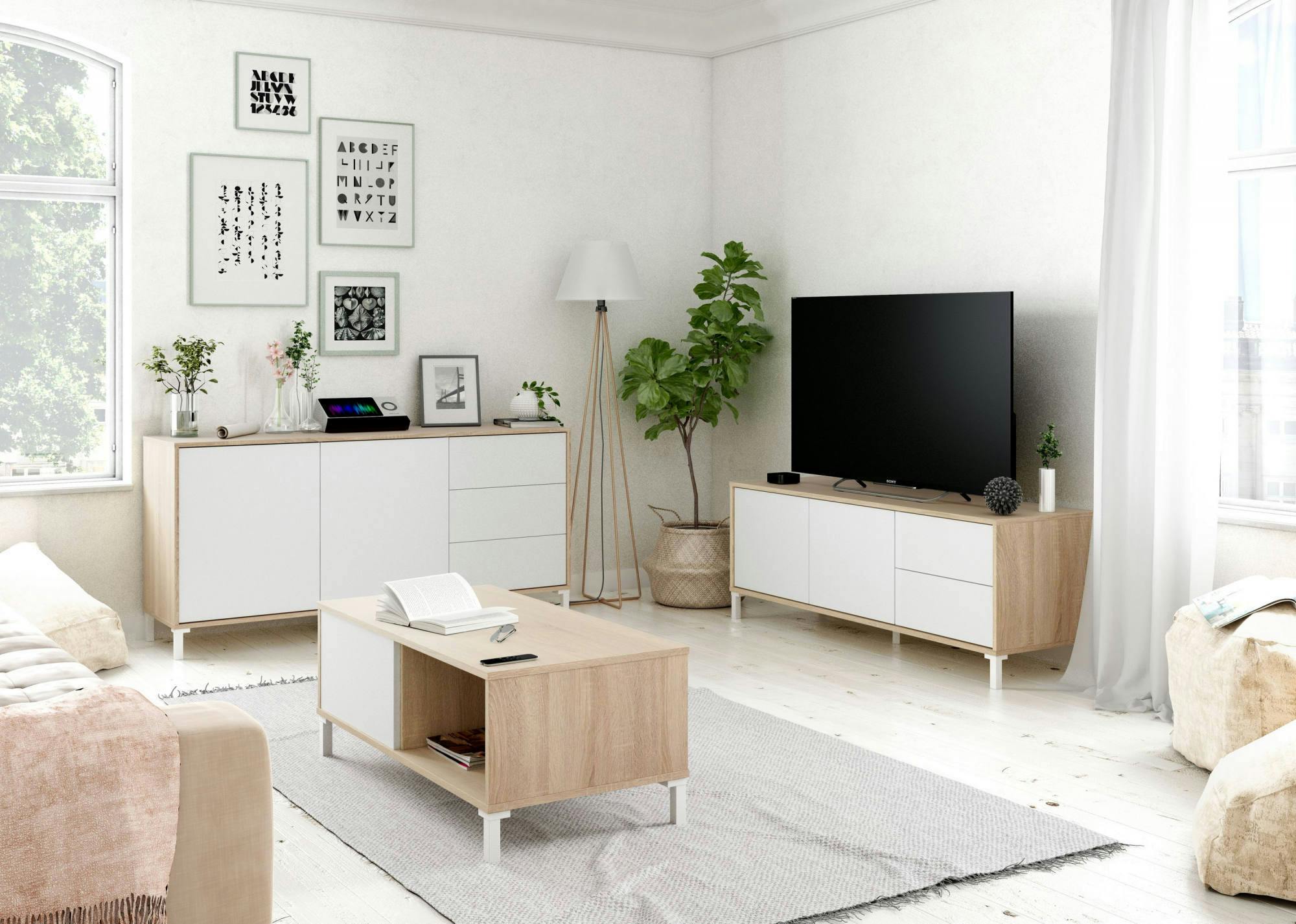 Mobile porta TV Asinara, Credenza bassa da soggiorno, Madia da salotto per  televisione, 155x43h47 cm, Rovere Nodi