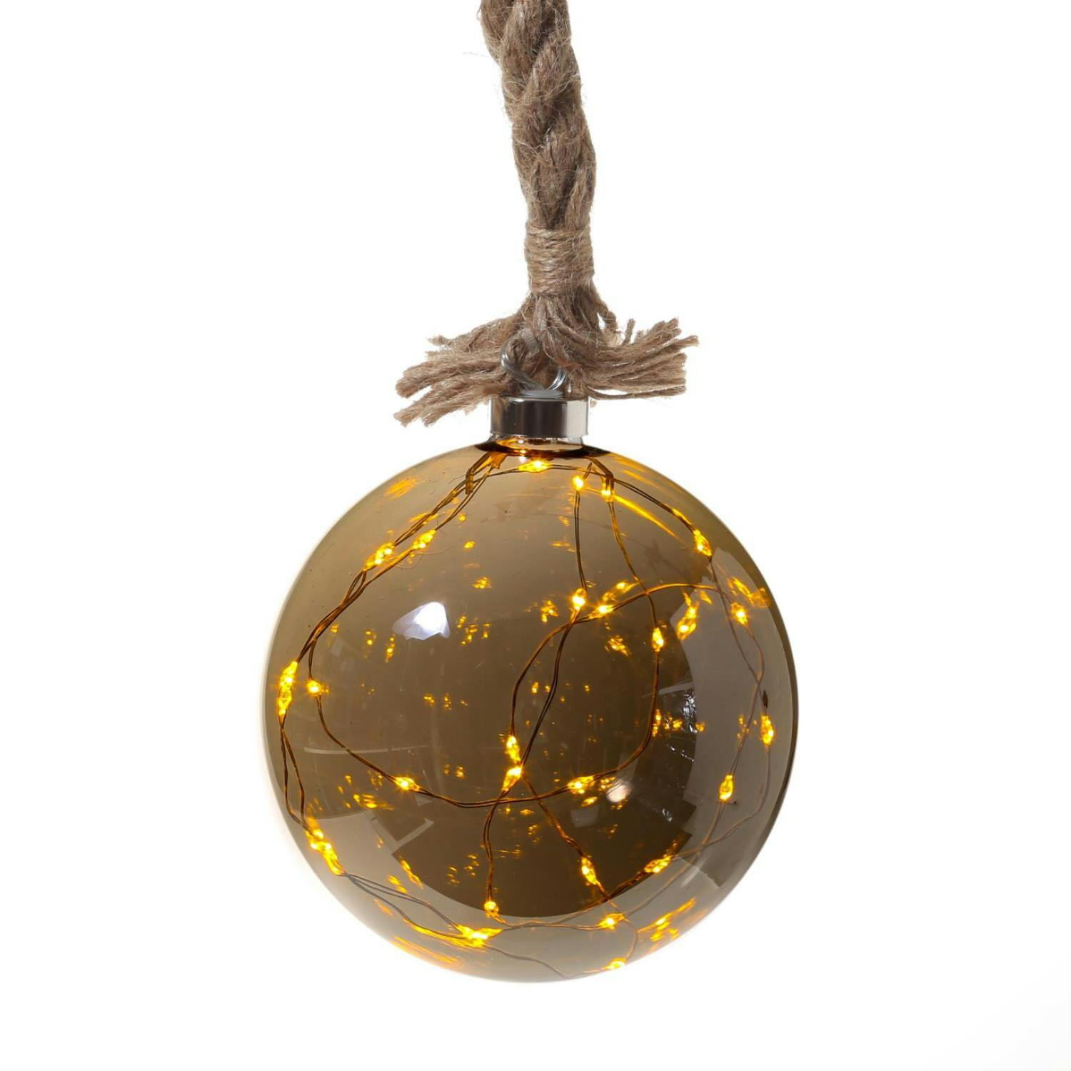 LED Glaskugel Deko Kugel Juteseil beleuchtet Timer Rauchglas D: 14cm ...