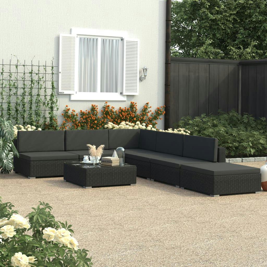 vidaXL 6-tlg. Garten-Lounge-Set Schwarz mit Auflagen Poly Rattan
