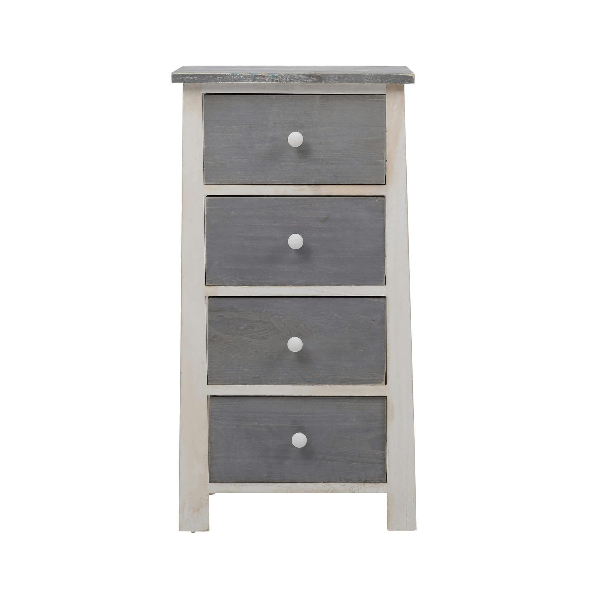 Rebecca Mobili Cassettiera Comodino Bianco Shabby Grigio 4 cassetti  73x37x27