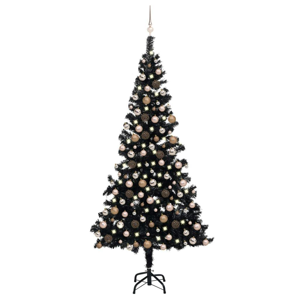 Künstlicher Weihnachtsbaum mit LEDs & Kugeln Schwarz 210cm PVC  METRO
