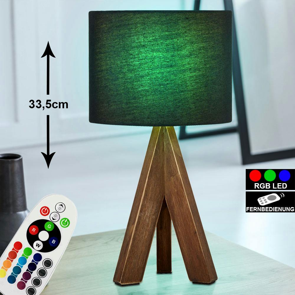 RGB LED Textil Tisch Lampe Fernbedienung Holz Design Lese Nacht Licht dimmbar 