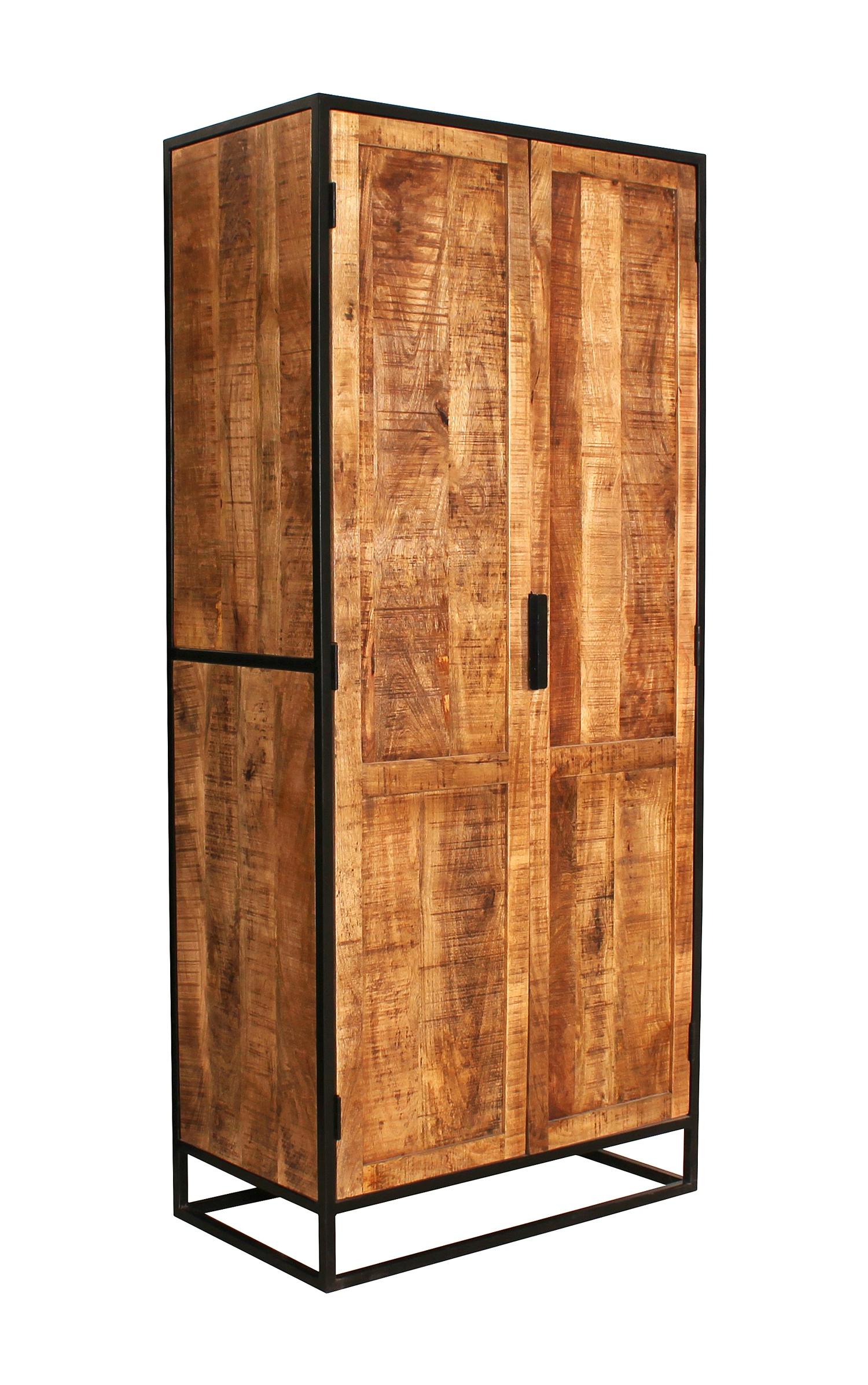 Garderoben-Schrank schwarz Metall Türen 80 Serie SIDNEY Marktplatz aus x Mango-Holz T Möbel | | cm | 2 B x 180 45 | SIT METRO H | 14364-01 |