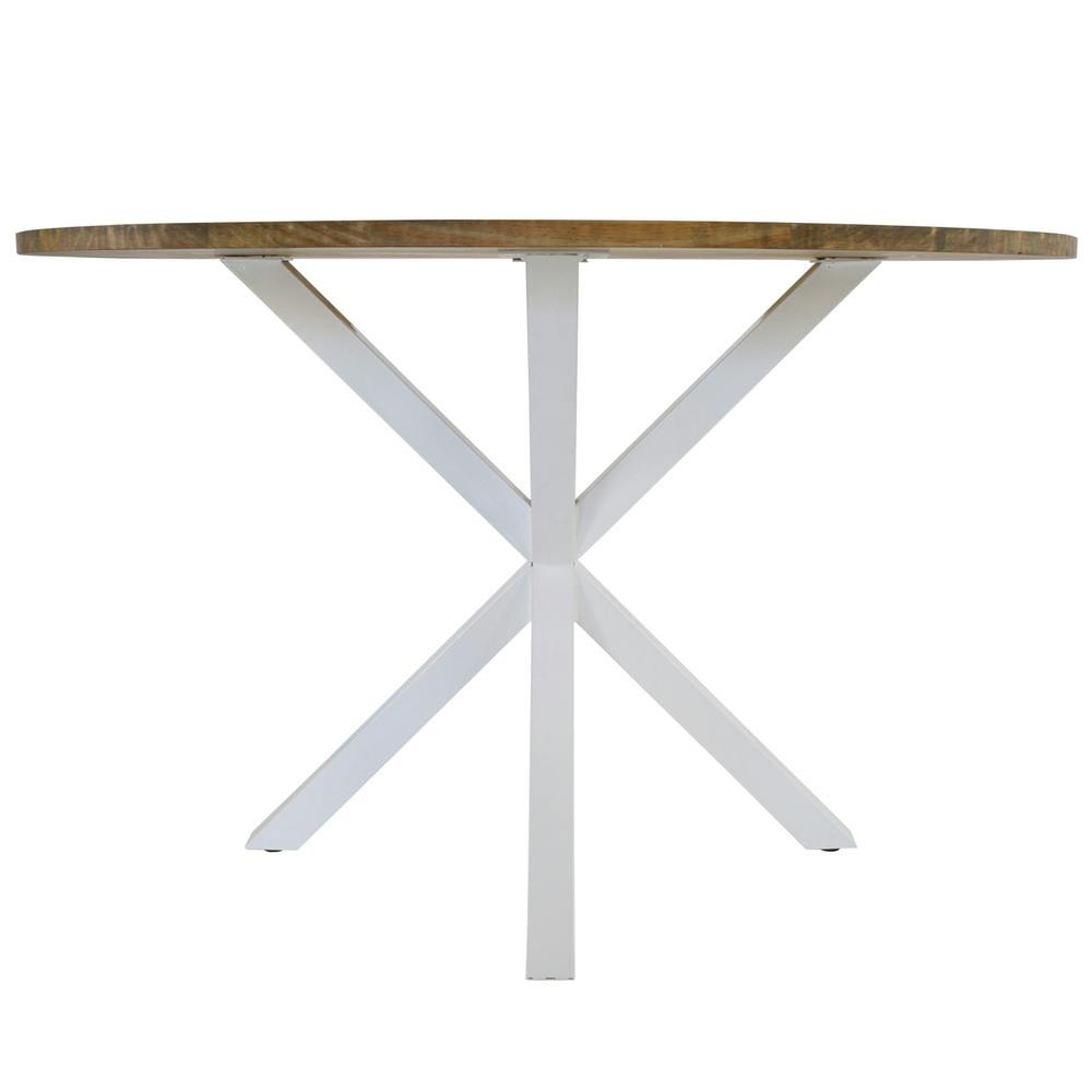 Mesa de jantar redonda 120d lacada en branco e madeira Isak