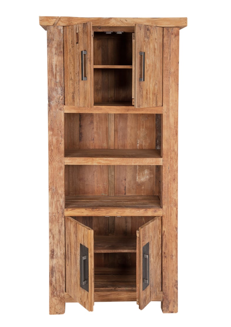 SIT Möbel Bücherschrank aus Teak-Holz | 4 Holztüren, 2 offene Fächer |  natur | B 90 x T 40 x H 200 cm | 04408-01 | Serie CORAL | METRO Marktplatz