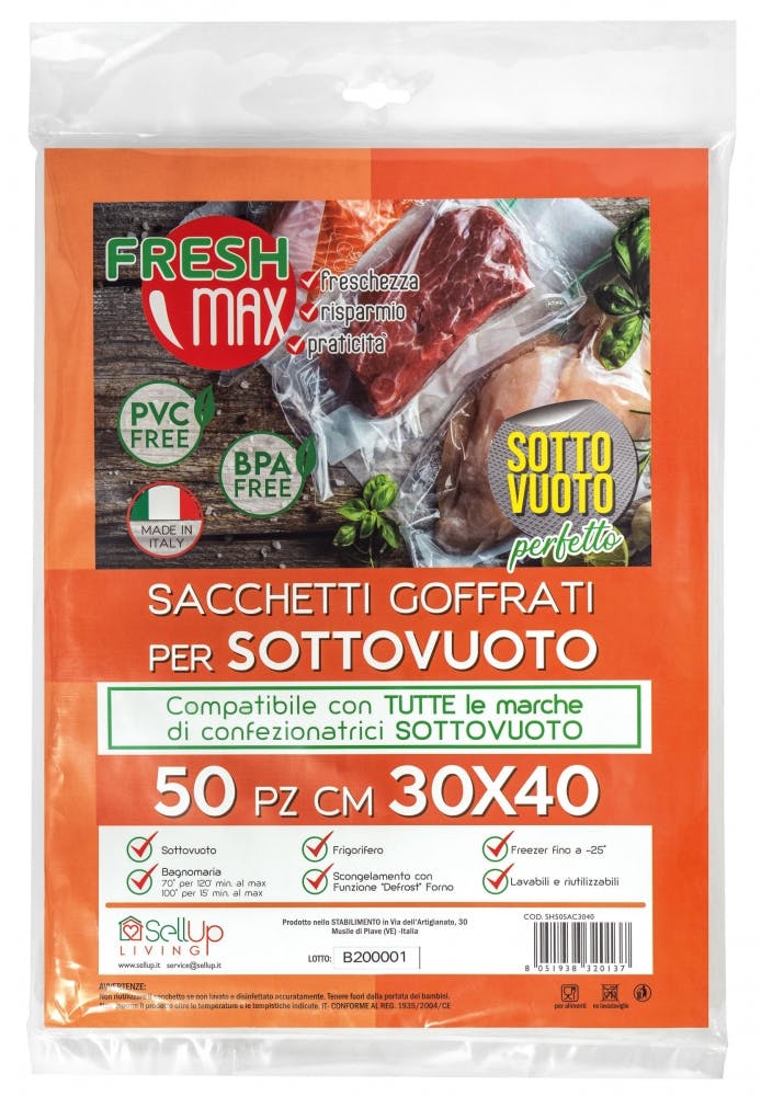 Buste per sottovuoto alimenti goffrate cm 20x30 - Conf da 50 pz