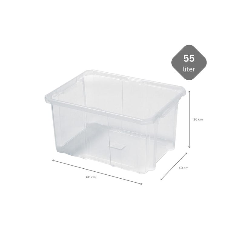 PROREGAL Mehrzweck Aufbewahrungsbox mit Deckel, Transparent, HxBxT  26x60x40cm, 55 Liter, Lagerkiste, Transportbox, Stapelbox,  Kunststoffkiste